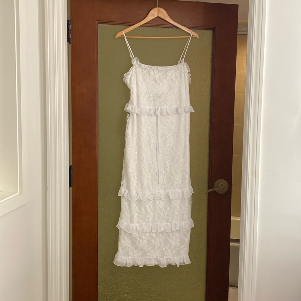 Bebe Women size L Smoke Ruffle Dress, brand new, never worn.